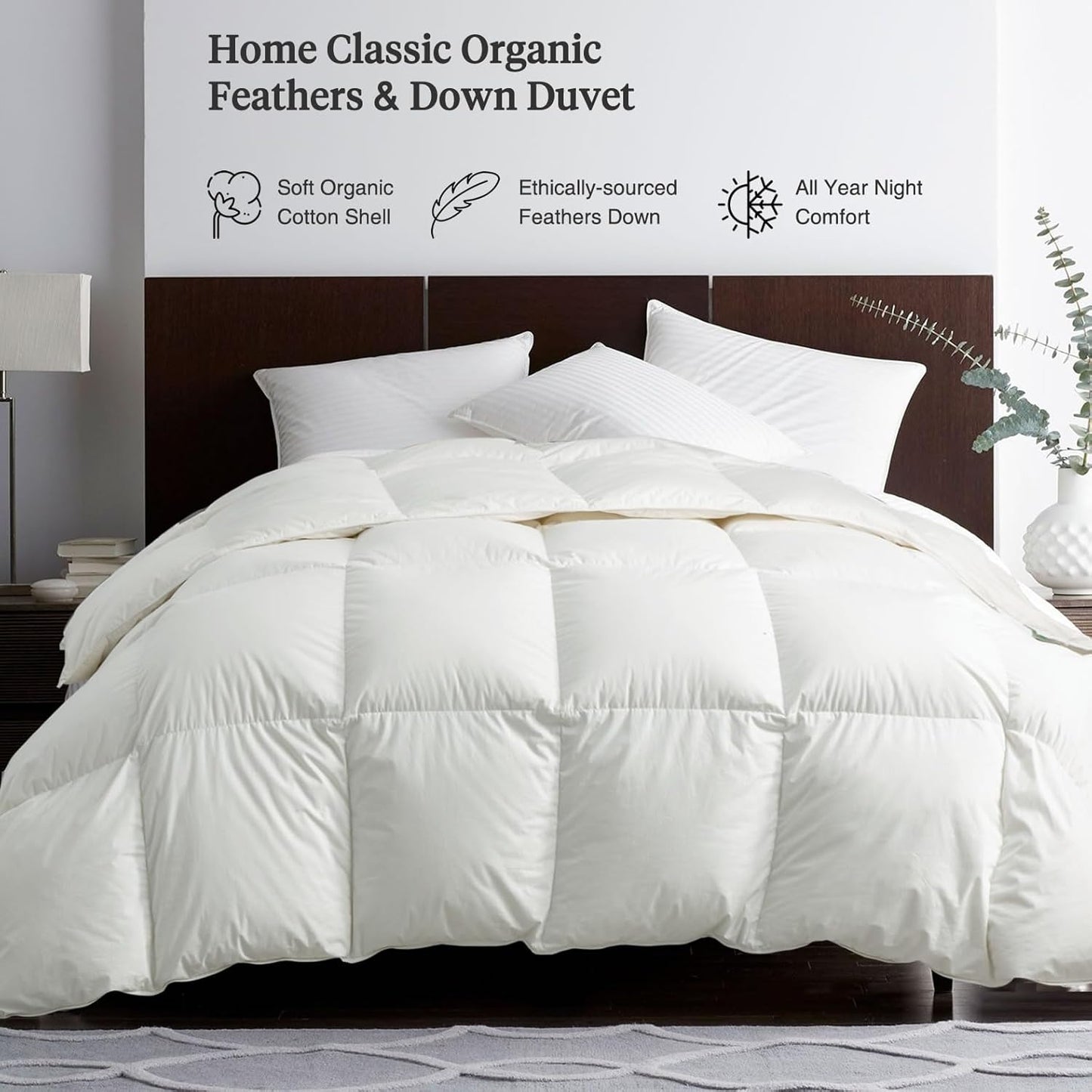 Dluxe Ave. ( TWIN ) Feathers & Down Comforter Organic Duvet Insert 100% Cotton/ Feathers and 350 FP Down 420Z Filler All Season/ White