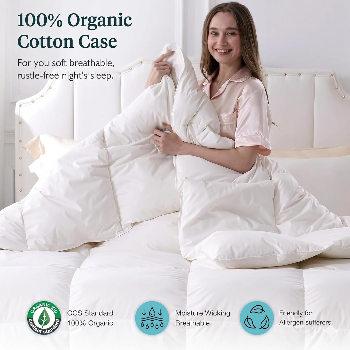 Dluxe Ave. ( TWIN ) Feathers & Down Comforter Organic Duvet Insert 100% Cotton/ Feathers and 350 FP Down 420Z Filler All Season/ White