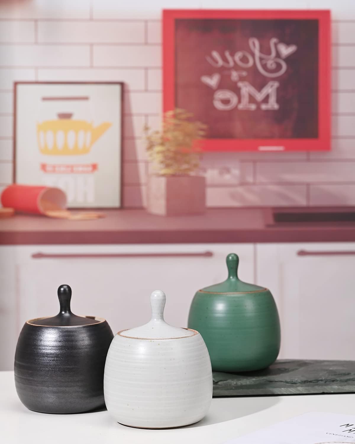 Dluxe Ave. NCQIXIAO Retro Kitchen Canisters Ceramic Food Storage Jar Round Shape with Silicone Airtight Lid  (Black)