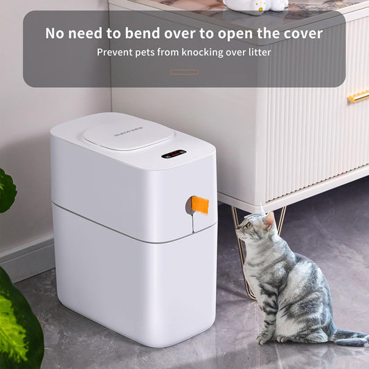 Dluxe Ave. MOPUP Touchless Bathroom Trash Can Automatic Garbage Can for BedroomOffice Motion Sensor Trash Bin3.5 Gallon Dogproof Plastic Slim Wastebasket for Toilet RVLiving Room White
