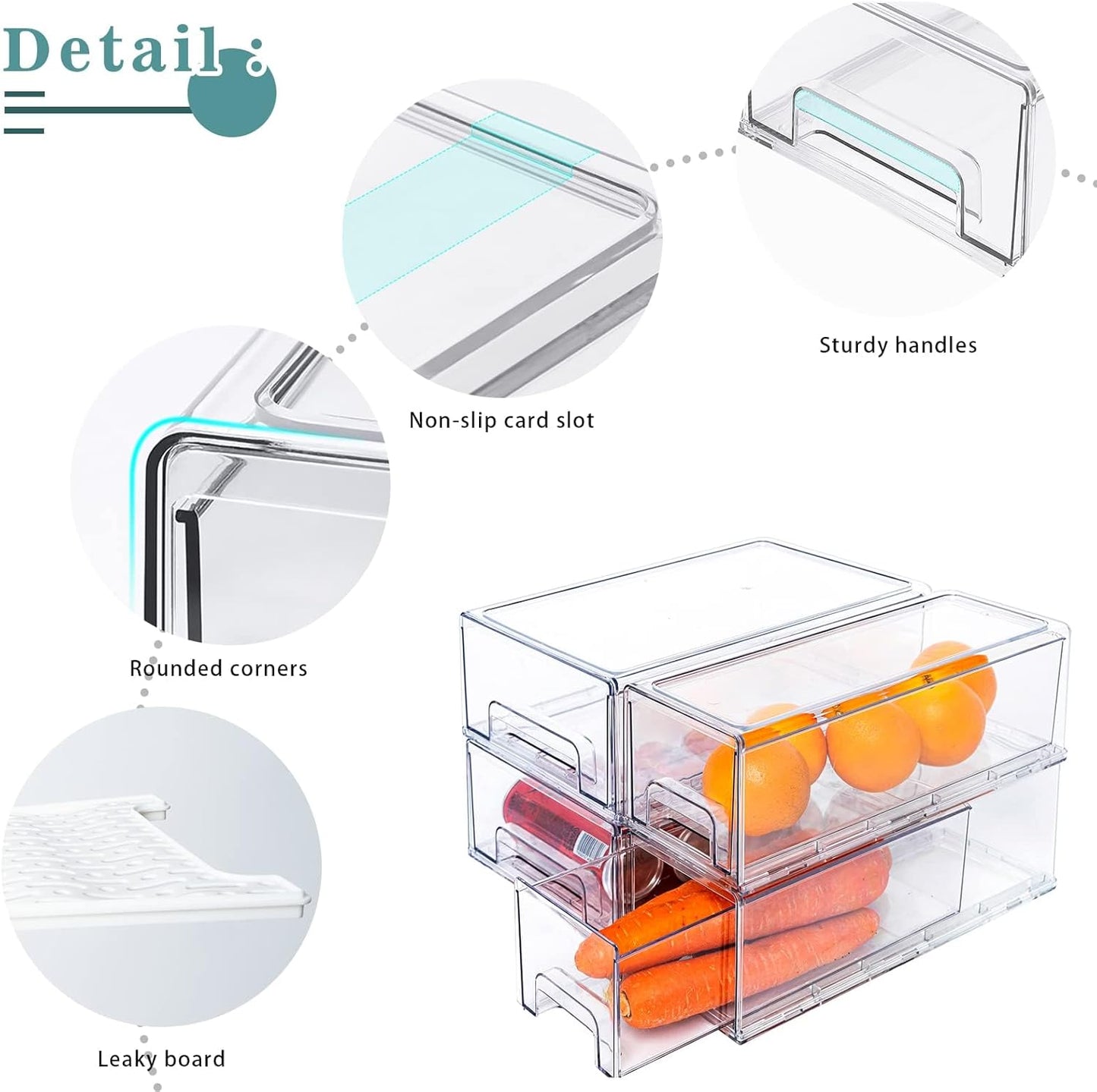 Dluxe Ave.  2 Pack Stackable Refrigerator Drawers/ Pull Out Bins/ Clear Fridge Organizer