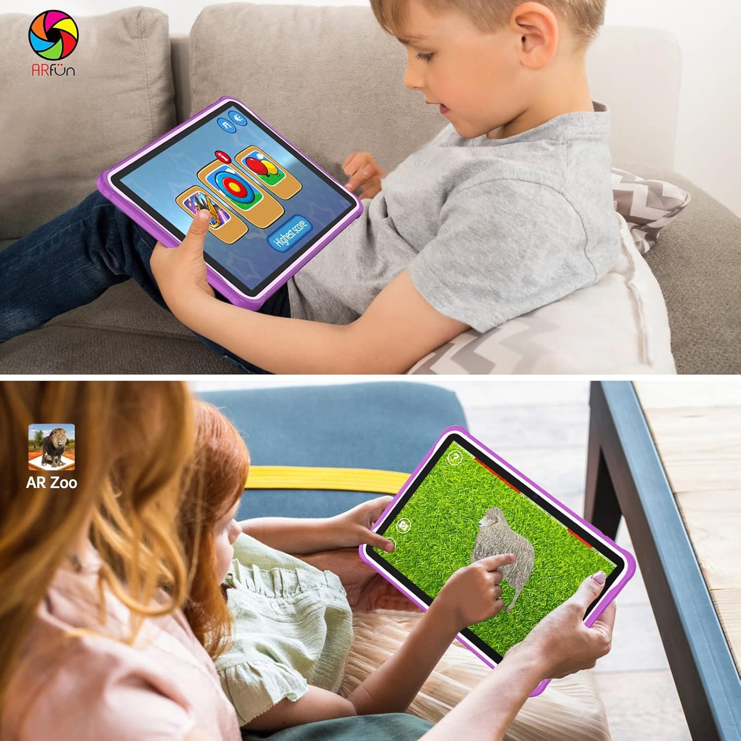 Dluxe Ave. PRITOM Android 13 10 inch Kids Tablet Parental Control 6000 mAh Quad Core Processor 2GB RAM 64GB ROM HD IPS Touch Screen Google Play YouTube Kids-Tablet Case (Purple)