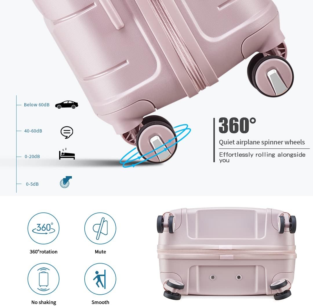 Dluxe. Ave. Luggage Sets 3 Pcs/ Hard Shell Polypropylene/ TSA Lock/ Spinner Wheels/ Nude Pink