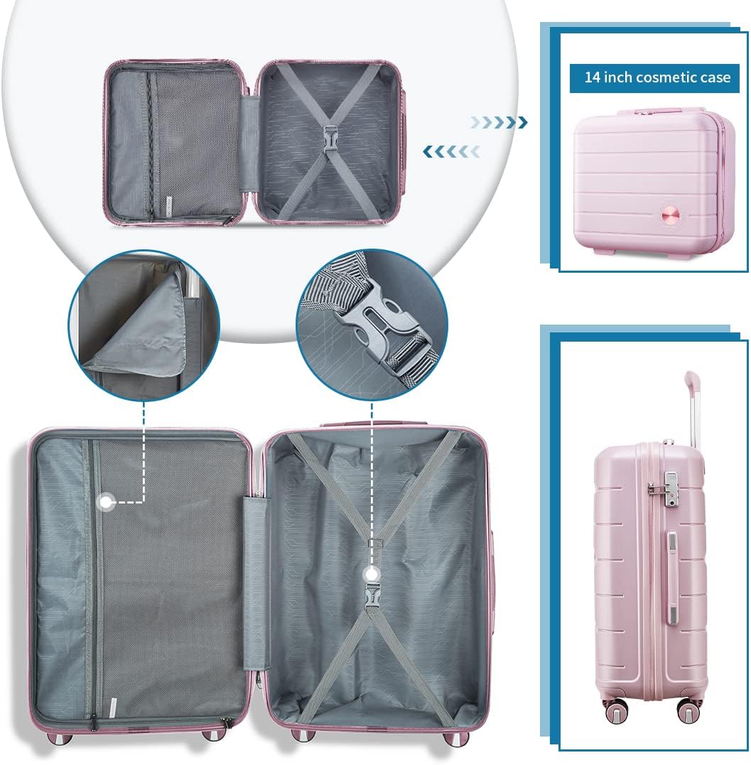 Dluxe. Ave. Luggage Sets 3 Pcs/ Hard Shell Polypropylene/ TSA Lock/ Spinner Wheels/ Nude Pink