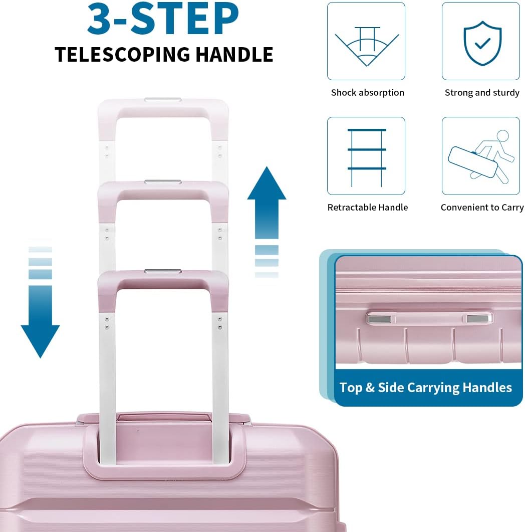 Dluxe. Ave. Luggage Sets 3 Pcs/ Hard Shell Polypropylene/ TSA Lock/ Spinner Wheels/ Nude Pink