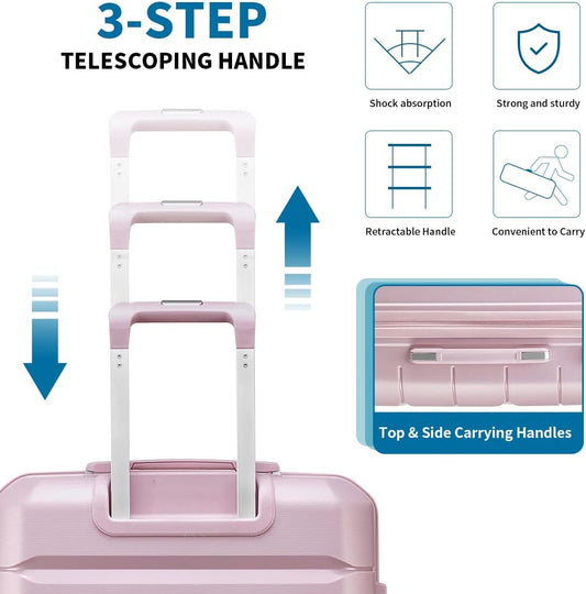 Dluxe. Ave. Luggage Sets 3 Pcs/ Hard Shell Polypropylene/ TSA Lock/ Spinner Wheels/ Nude Pink