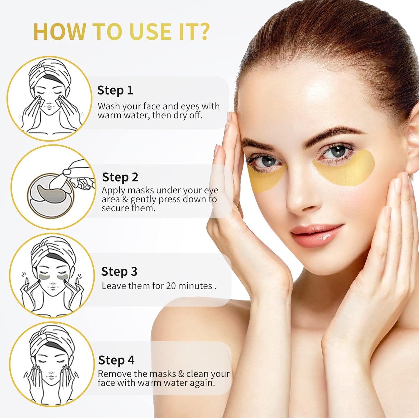 Dluxe Ave. NAZANO Under Eye Patches - 60 Pcs - 24K Gold Eye Mask- Puffy Eyes & Dark Circles TreatmentsReduce Under Eye Bags and Smooth WrinklesEye Skin Care Pads With CollagenHyaluronic Acid & Castor Oil