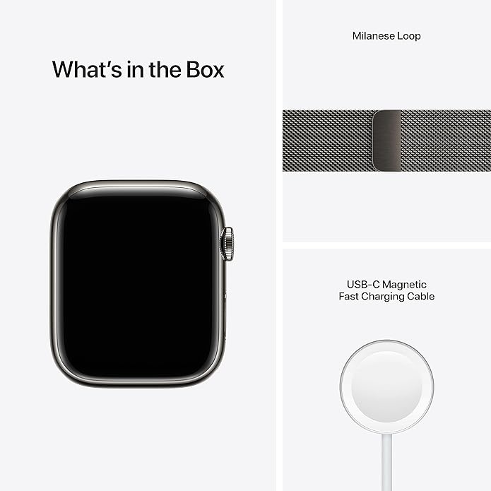 Dluxe Ave. Apple Watch Series 7 GPS + Cellular 45mm Graphite Stainless Steel Case with Graphite Milanese Loop (Renewed)