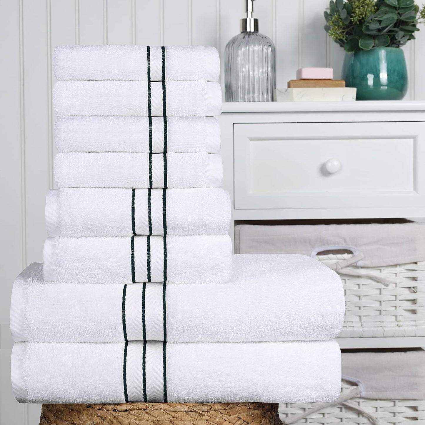 Dluxe Ave. Superior Turkish Cotton Ultra-Plush 8-Piece Towel Set Ideal for Master Bath Guest Bathroom Fast Drying Shower Spa Face/Washcloths Hand Bath Towels Absorbent Home Basics Teal