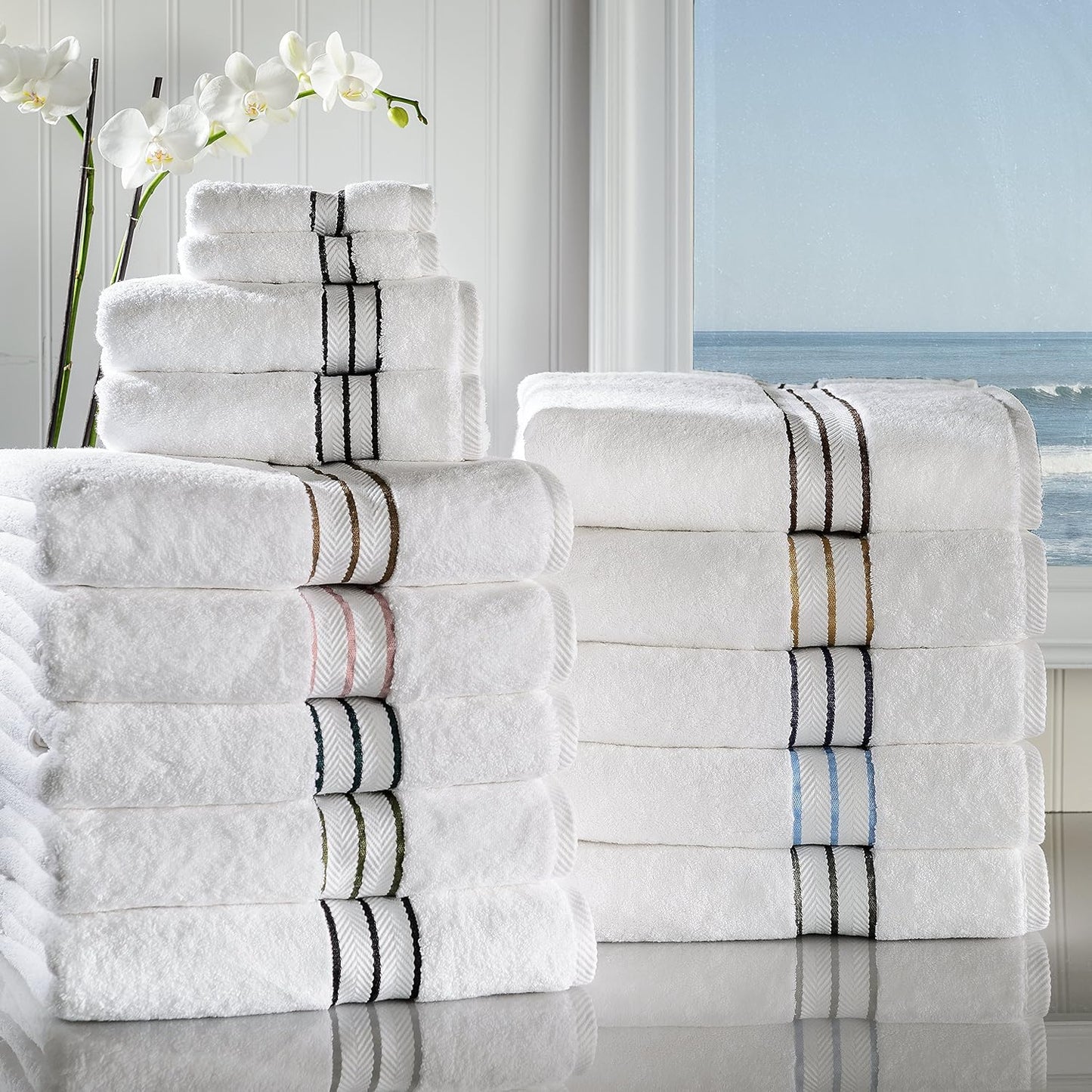 Dluxe Ave. Superior Turkish Cotton Ultra-Plush 8-Piece Towel Set Ideal for Master Bath Guest Bathroom Fast Drying Shower Spa Face/Washcloths Hand Bath Towels Absorbent Home Basics Teal