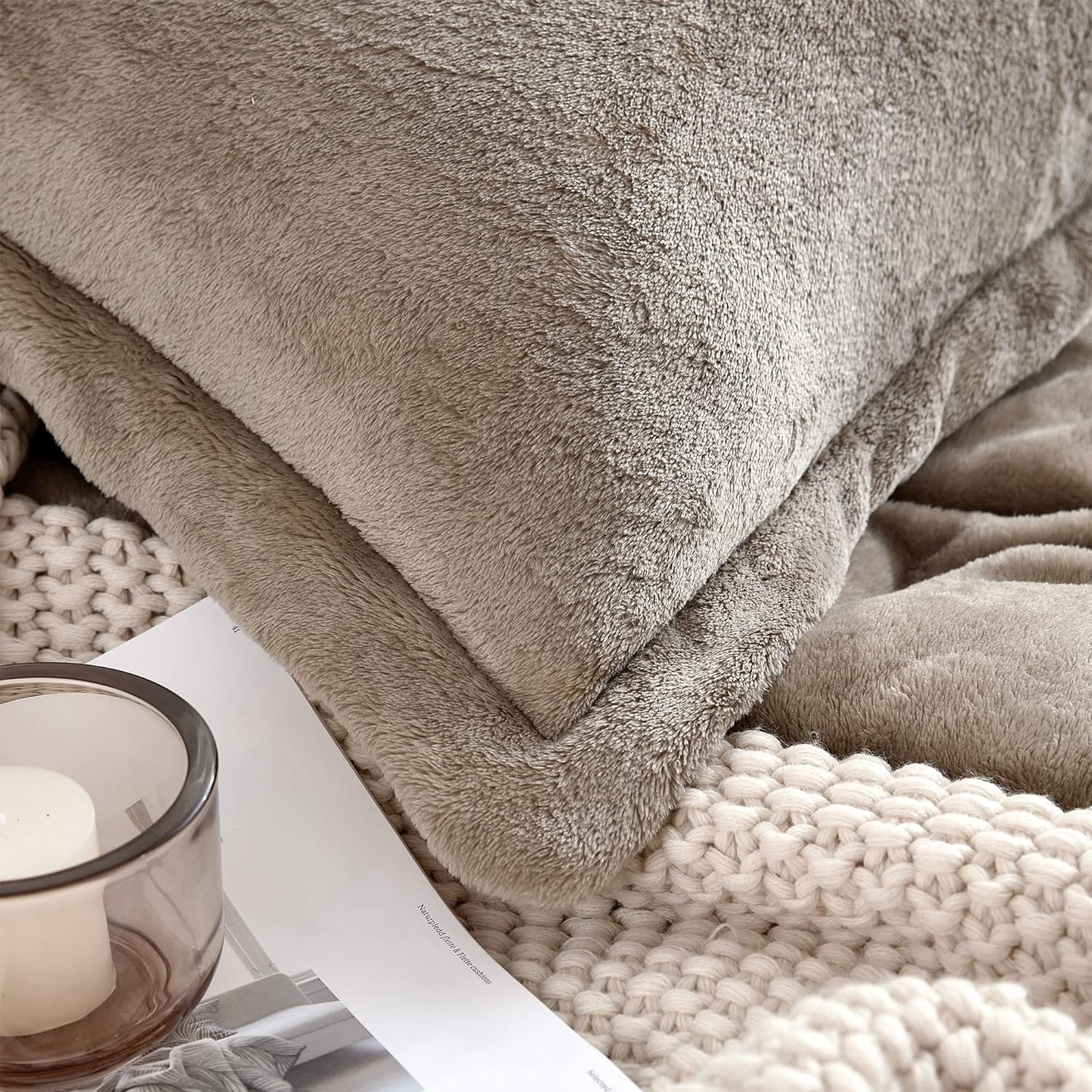 Dluxe Ave. ( QUEEN) 3 Pcs Oversized  Comforter Set/ Winter Twig/ Beige
