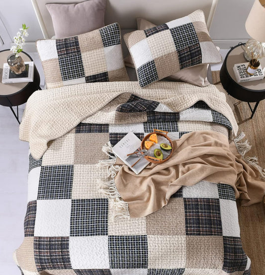 Dluxe Ave. (QUEEN) Quilt Set 100% Cotton Beige for All Season
