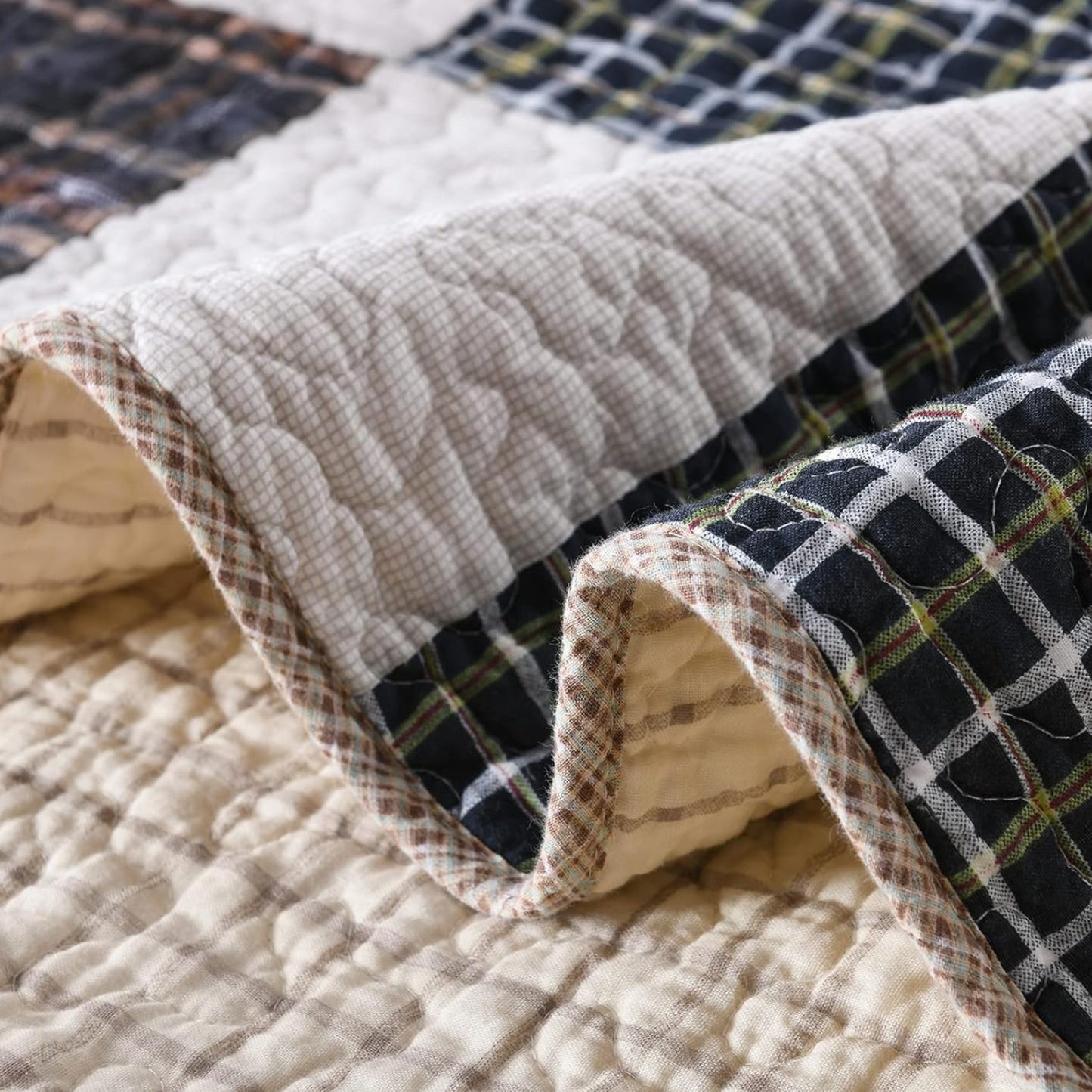 Dluxe Ave. (QUEEN) Quilt Set 100% Cotton Beige for All Season/ Multi- Color