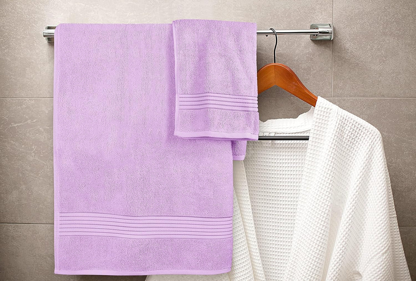 Dluxe Ave. Utopia Towels 8-Piece Premium Towel Set 2 Bath Towels 2 Hand Towels and 4 Wash Cloths 100% Ring Spun Cotton Highly Absorbent Towels for Bathroom Sports and Hotel (Lavender)
