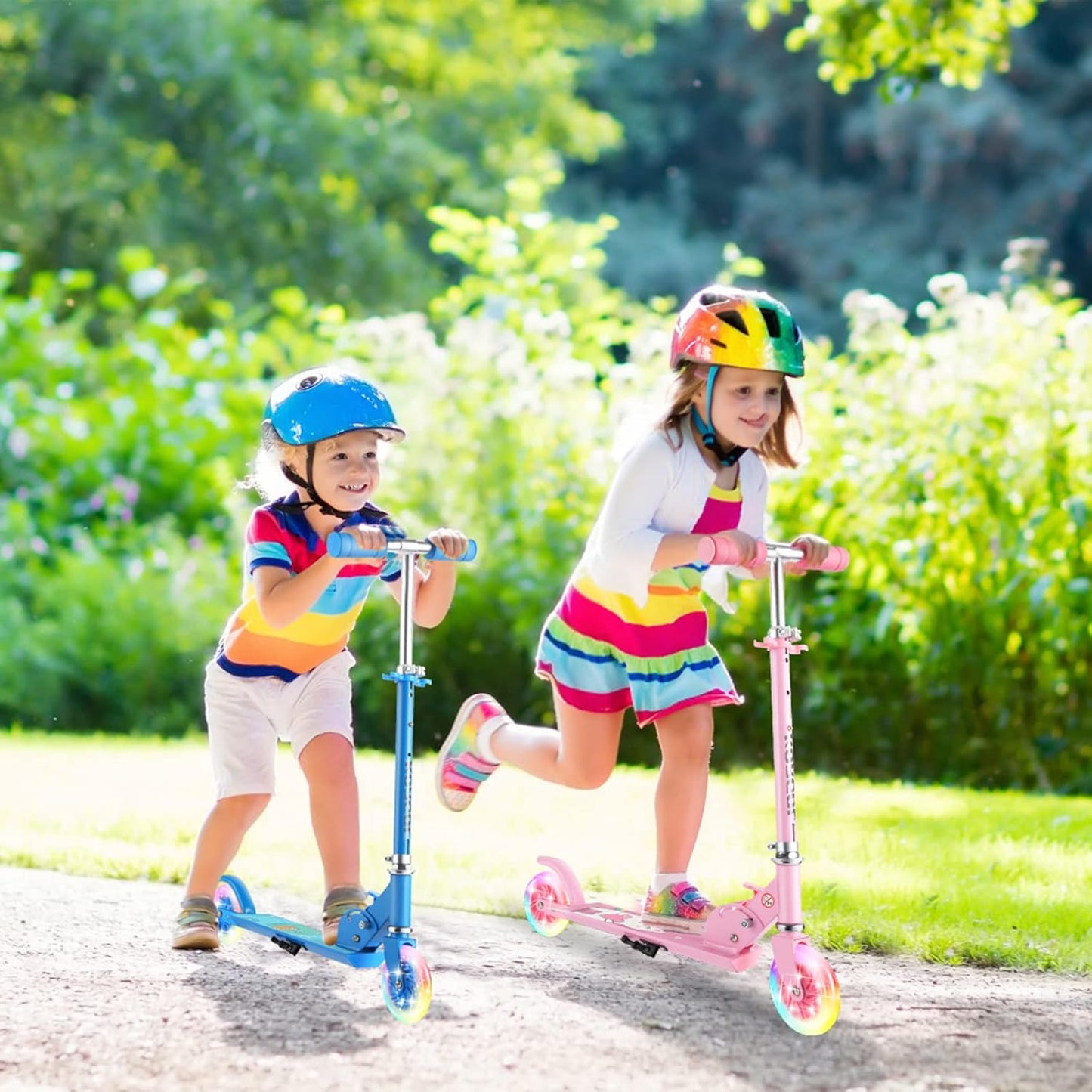Dluxe Ave. Scooter for Kids Ages 3-10 - Kids Kick Scooters with Led Light Up Wheels & 3 Levels Adjustable Handlebar Lightweight Foldable 2 Wheel Blue Light Up Scooter Christmas Birthday Gifts for Girls Boys.