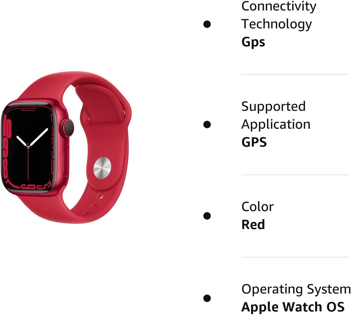 Dluxe Ave. Apple Watch Series 7 (GPS 41MM) - Red Aluminum Case with Red Sport Band (Renewed)