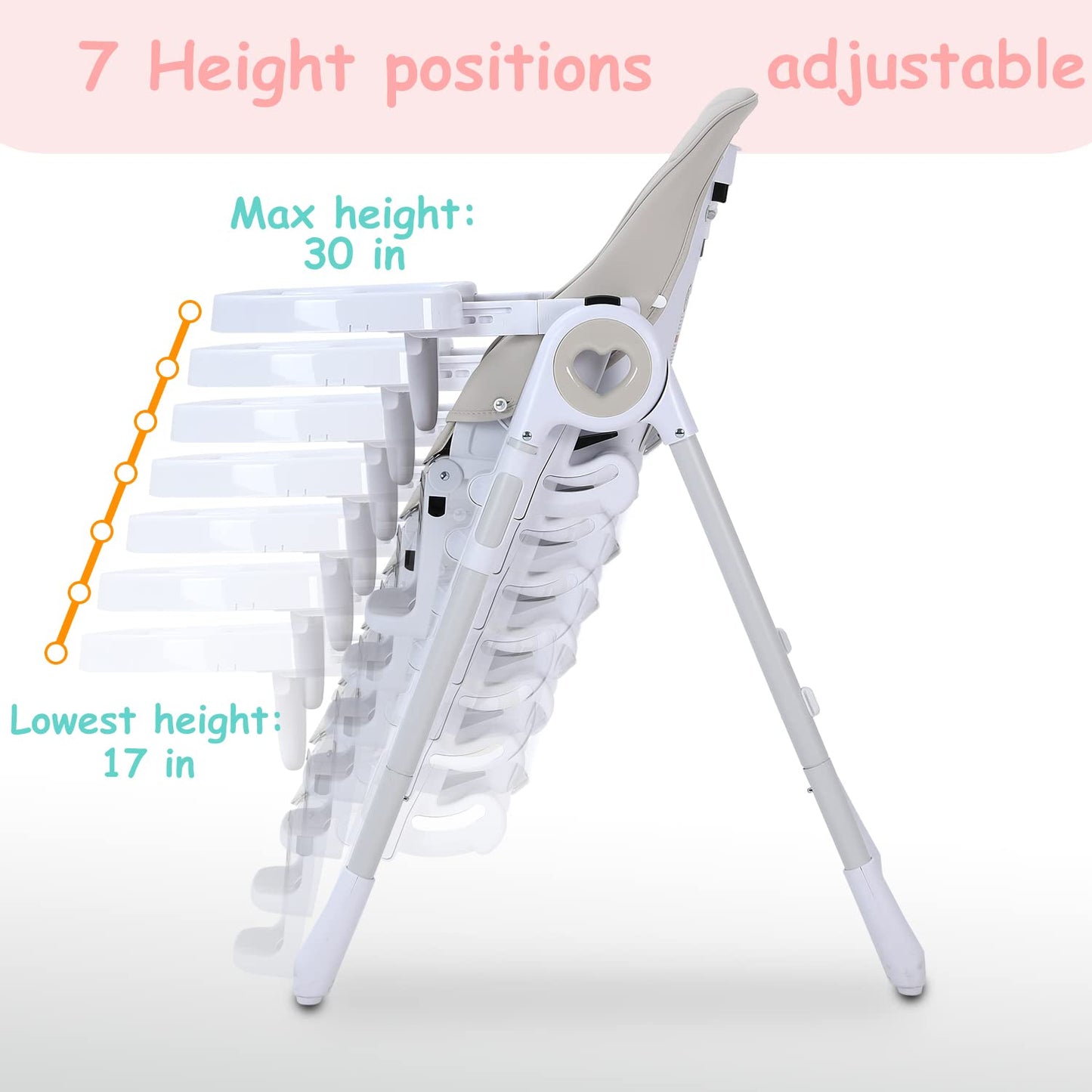Dluxe Ave. Babilous 4 in 1 High Chair for Babies and Toddlers Foldable Booster Seats Adjustable Height Reclining Backrest and Footrest Double Removable Tray Baby High Chair for Toddler (Gray)