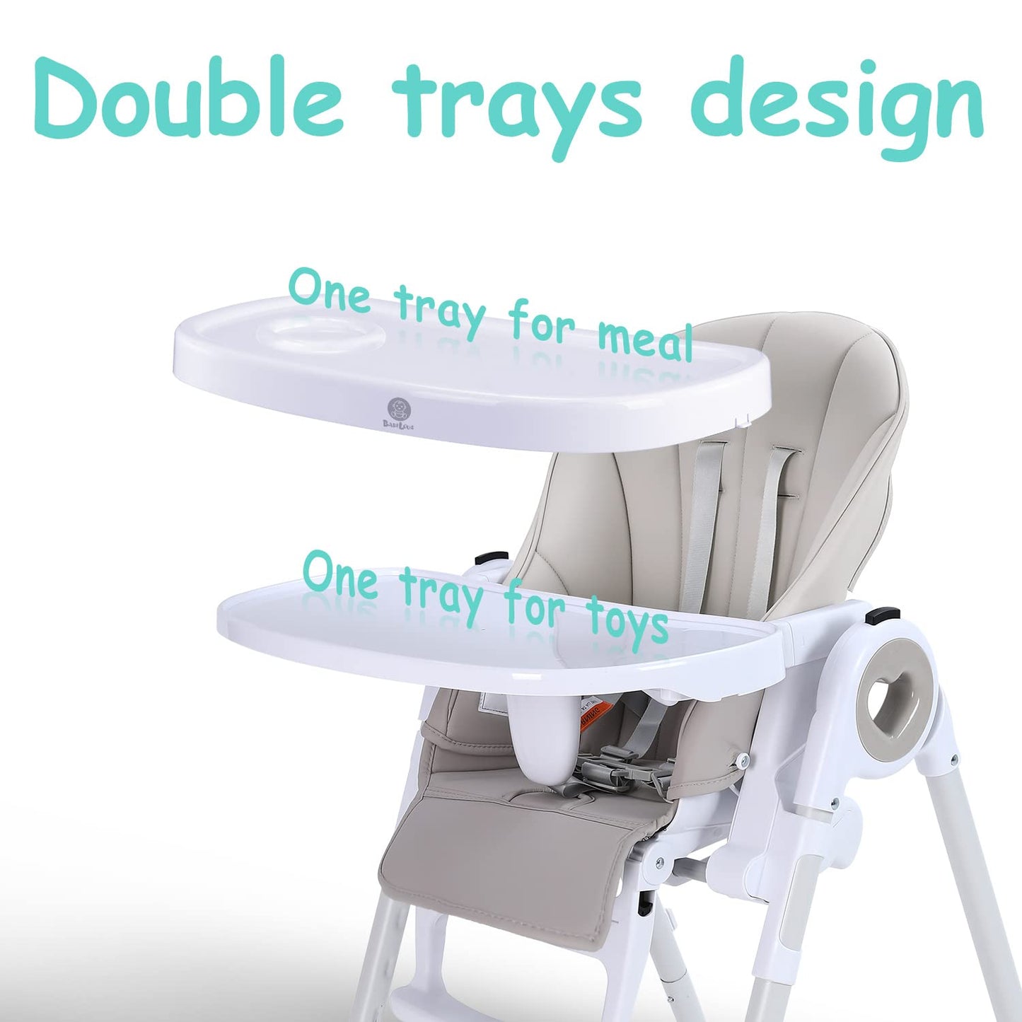 Dluxe Ave. Babilous 4 in 1 High Chair for Babies and Toddlers Foldable Booster Seats Adjustable Height Reclining Backrest and Footrest Double Removable Tray Baby High Chair for Toddler (Gray)