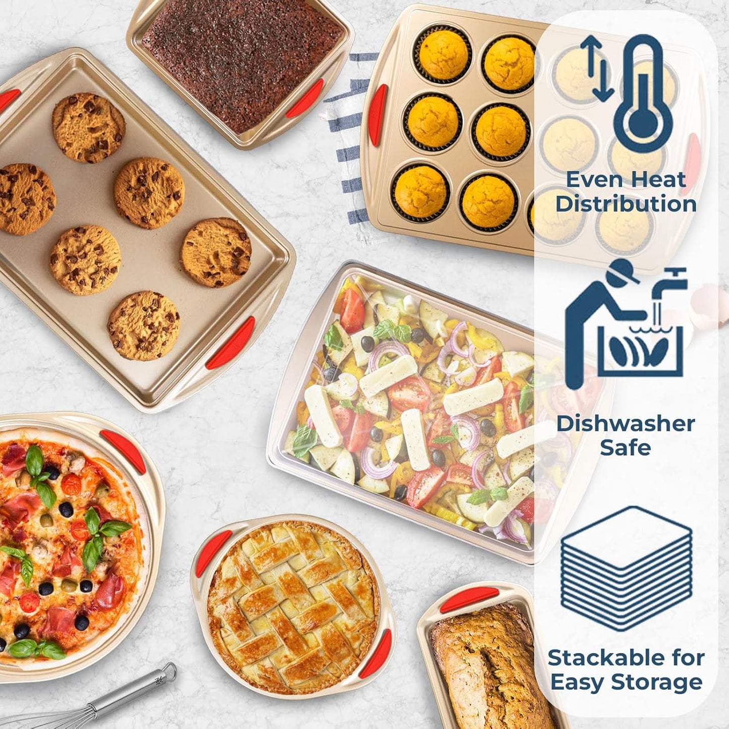 Dluxe Ave. Baking Pan 8 Piece Set Nonstick Gold Carbon