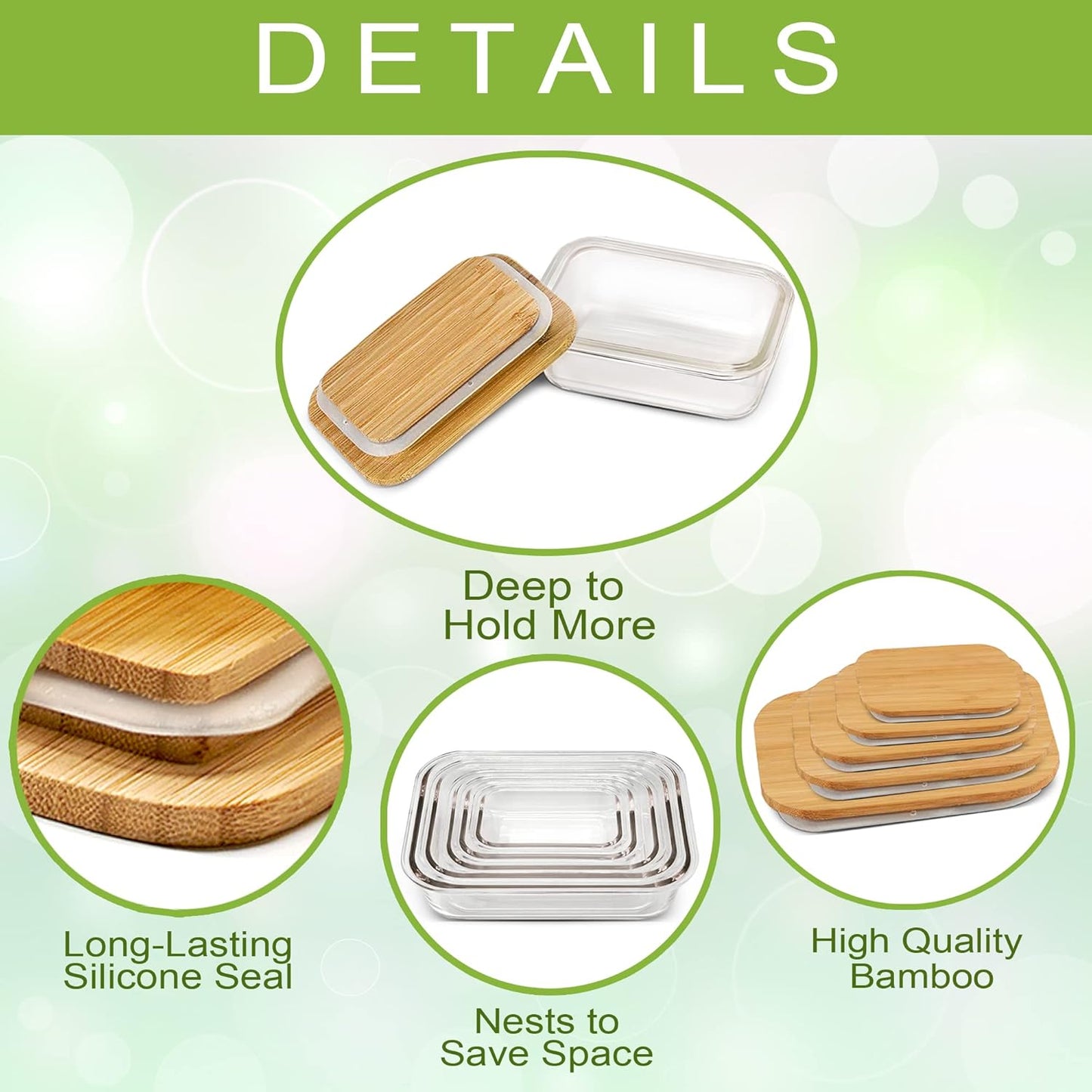 Dluxe Ave. Glass Food Storage Containers with Bamboo Lids Eco-Friendly set of 5 Airtight Pantry Organization Meal Prep Glass Containers. Plastic Free. BPA Free. Microwave Oven Dishwasher and Freezer Safe