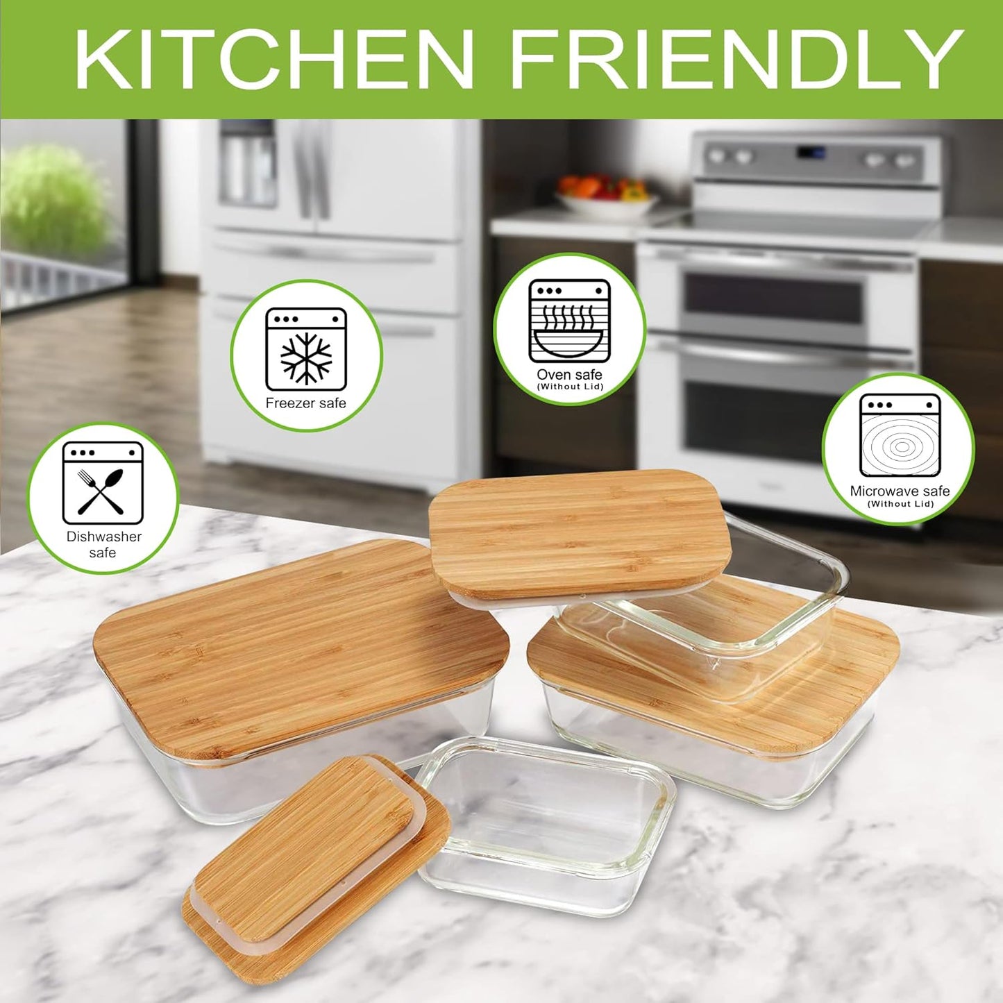 Dluxe Ave. Glass Food Storage Containers with Bamboo Lids Eco-Friendly set of 5 Airtight Pantry Organization Meal Prep Glass Containers. Plastic Free. BPA Free. Microwave Oven Dishwasher and Freezer Safe