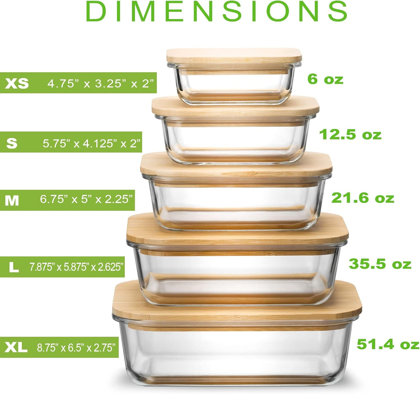 Dluxe Ave. Glass Food Storage Containers with Bamboo Lids Eco-Friendly set of 5 Airtight Pantry Organization Meal Prep Glass Containers. Plastic Free. BPA Free. Microwave Oven Dishwasher and Freezer Safe