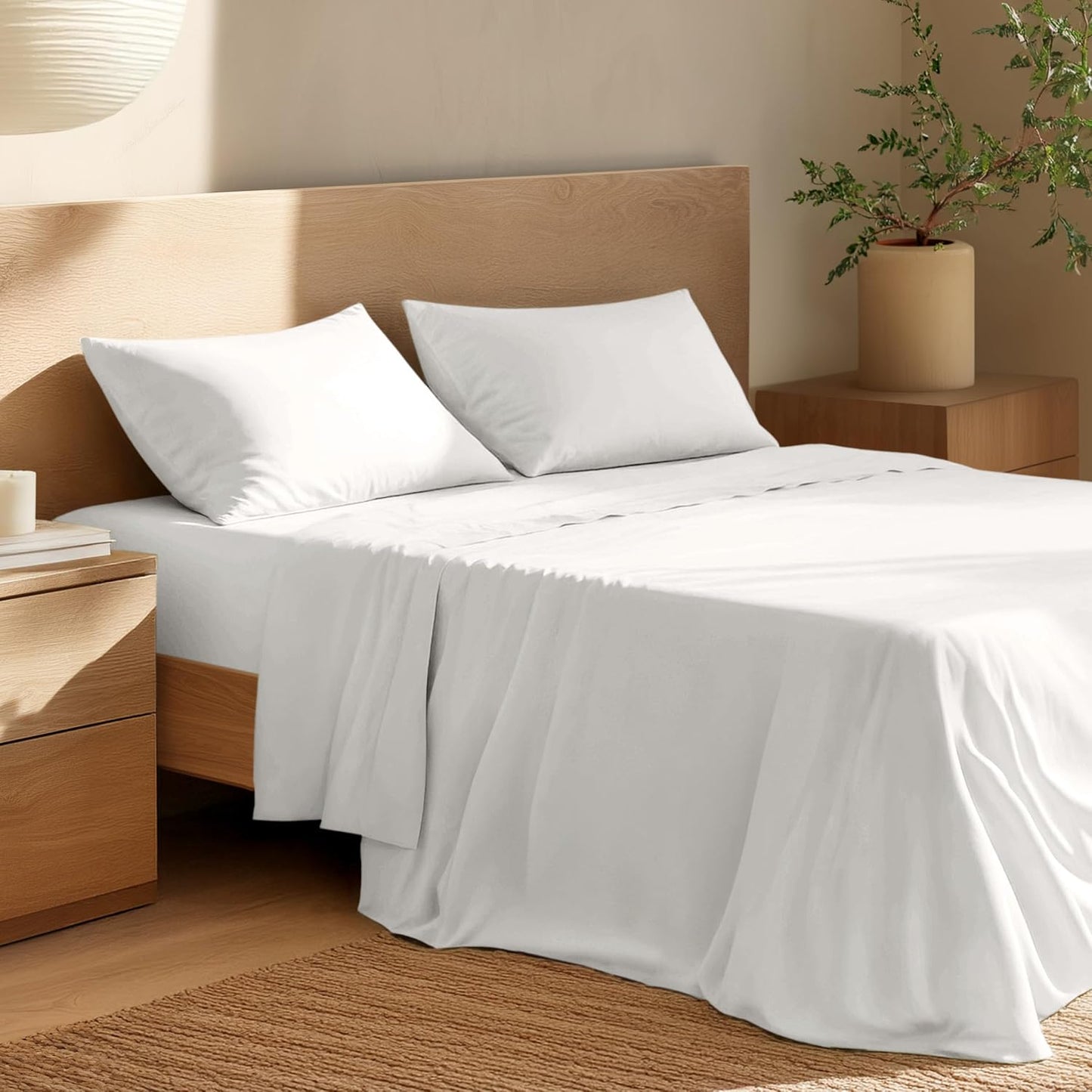 Dluxe Ave. ( FULL/ XL ) 4 Pcs 100% Organic Cotton Sheet Set, Breathable and Hypoallergenic, Luxury Hotel Collection, White