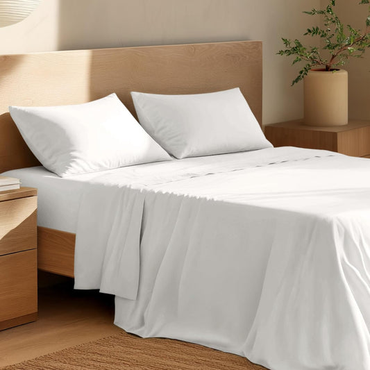 Dluxe Ave. ( FULL/ XL ) 4 Pcs 100% Organic Cotton Sheet Set, Breathable and Hypoallergenic, Luxury Hotel Collection, White