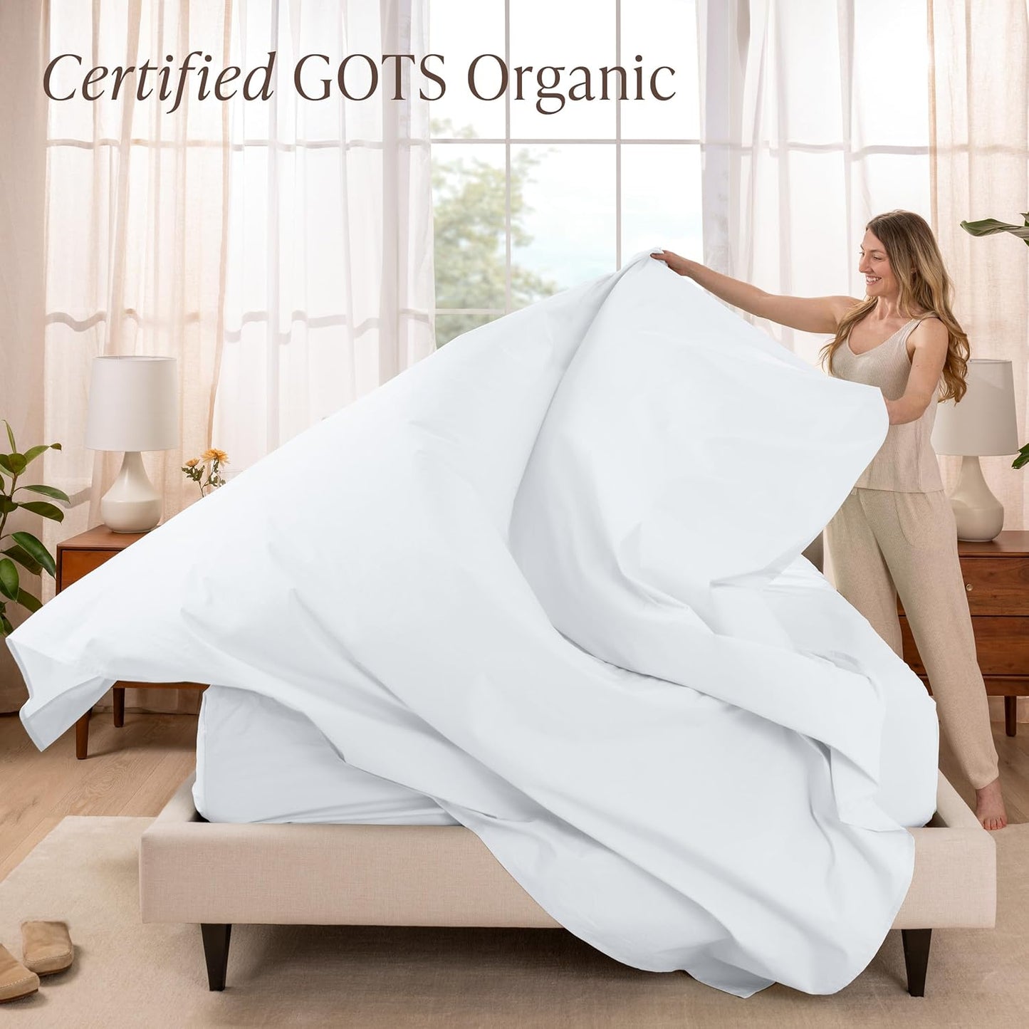 Dluxe Ave. ( FULL/ XL ) 4 Pcs 100% Organic Cotton Sheet Set, Breathable and Hypoallergenic, Luxury Hotel Collection, White