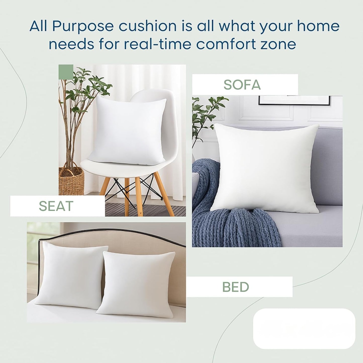 Dluxe Ave. 18 x 18 Throw Pillow Insert/ Set of 2/ Down Alternative/  White