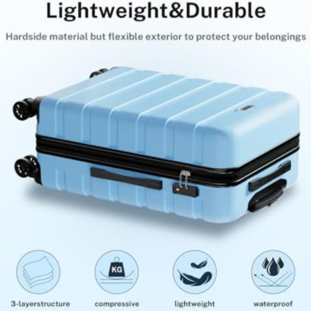 Dluxe Ave. Luggage Sets 3 Pcs/PC ABS Hardside/Lightweight/4 Spinning Wheels/TSA Lock/ Carry On (Light Blue) 20 24 28 Inch