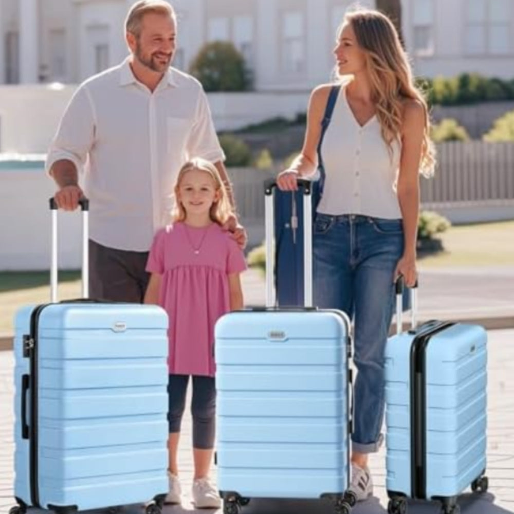 Dluxe Ave. Luggage Sets 3 Pcs/PC ABS Hardside/Lightweight/4 Spinning Wheels/TSA Lock/ Carry On (Light Blue) 20 24 28 Inch
