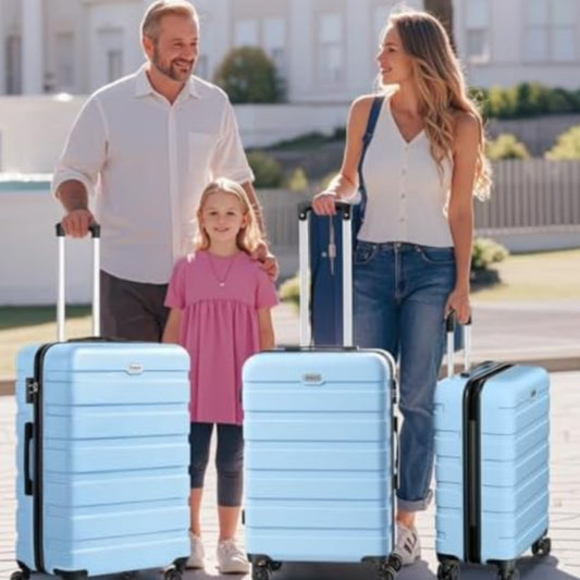 Dluxe Ave. Luggage Sets 3 Pcs/PC ABS Hardside/Lightweight/4 Spinning Wheels/TSA Lock/ Carry On (Light Blue) 20 24 28 Inch