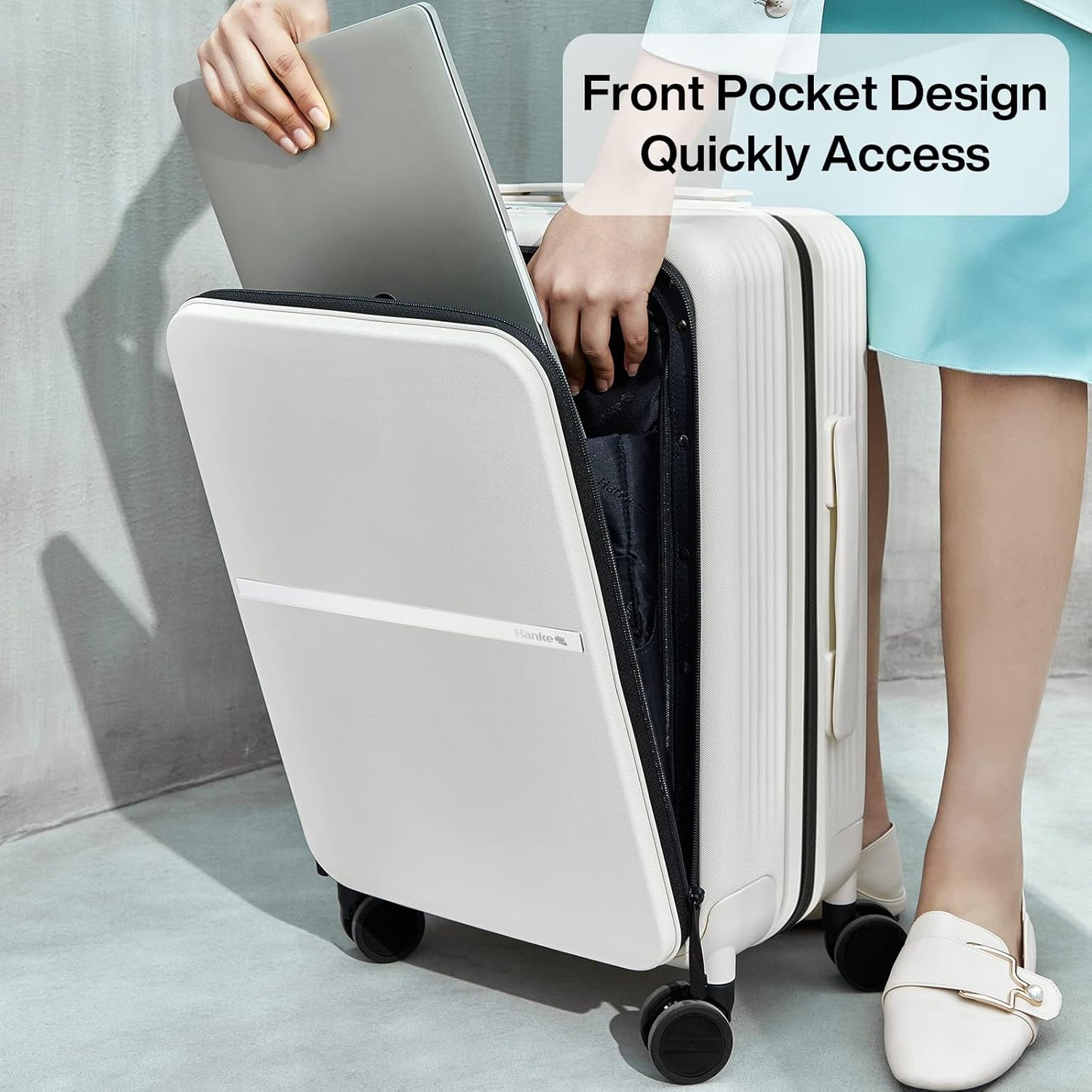 Dluxe Ave. 20 Inch Carry On Luggage/ Airline Approved/ Hard Shell/ Spinning Wheels/TSA Luggage/(Grayish white)