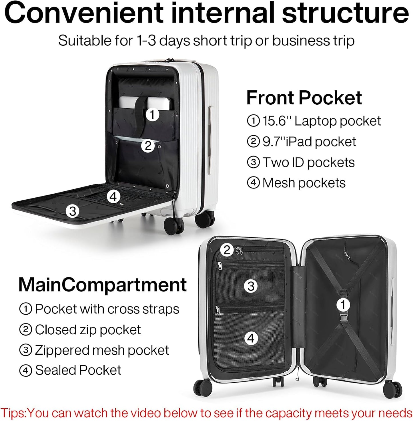 Dluxe Ave. 20 Inch Carry On Luggage/ Airline Approved/ Hard Shell/ Spinning Wheels/TSA Luggage/(Grayish white)