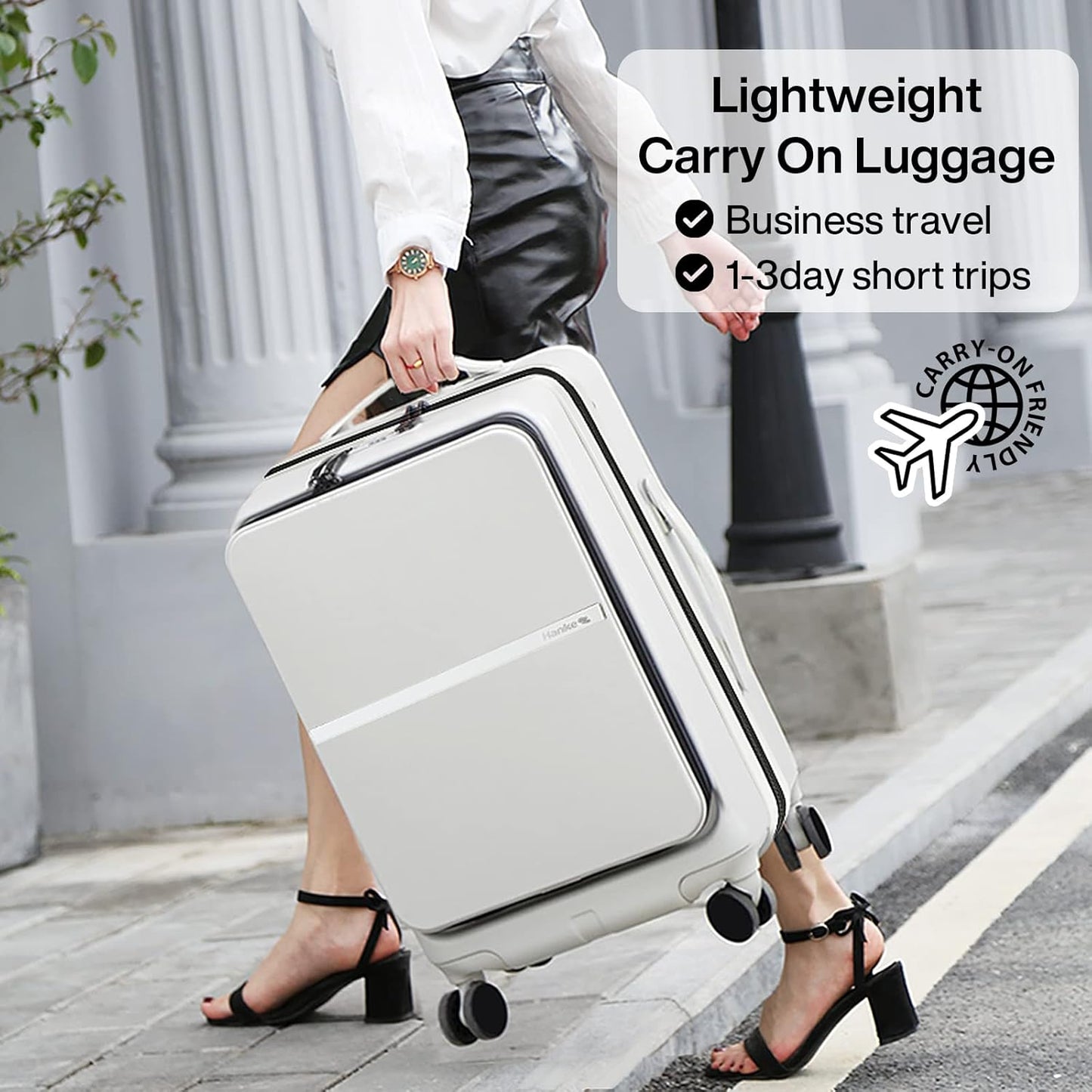 Dluxe Ave. 20 Inch Carry On Luggage/ Airline Approved/ Hard Shell/ Spinning Wheels/TSA Luggage/(Grayish white)