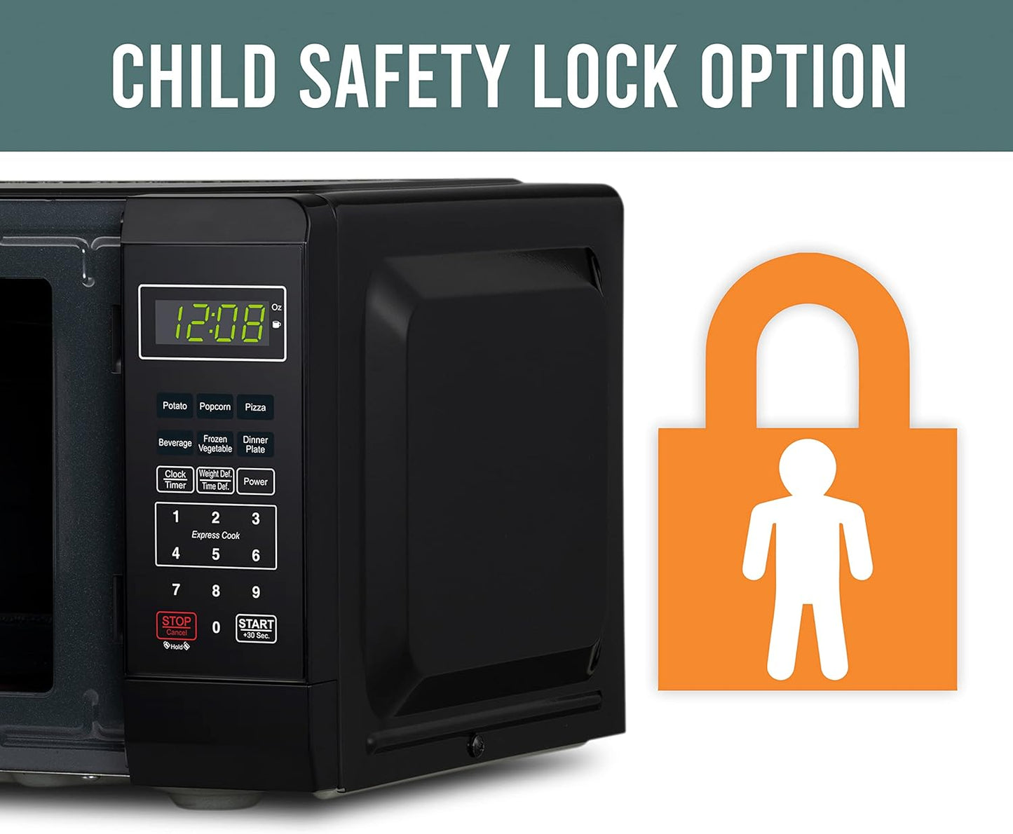 Dluxe Ave. Microwave Oven 0.7 Cu. Ft. 700-Watt with LED Lighting Child Lock Grey Interior Retro Black