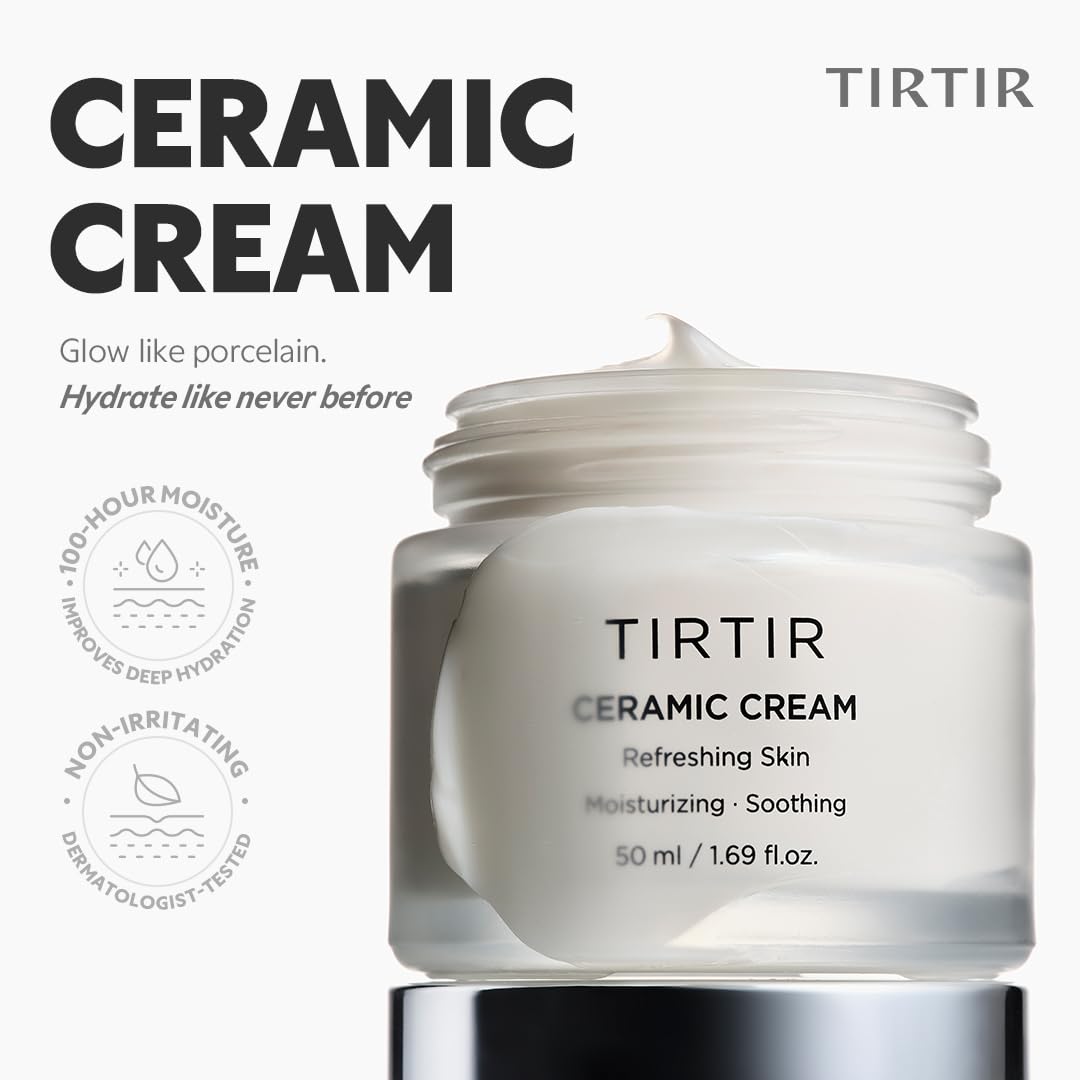 Dluxe Ave. TIRTIR Natural Ceramide Cream | Deep moisturizer for Glass Skin Polyglutamic acid Centella Asiatica Extract Skin barrier Lightweight Mild Nature derived ingredients Dry skin Korean skincare