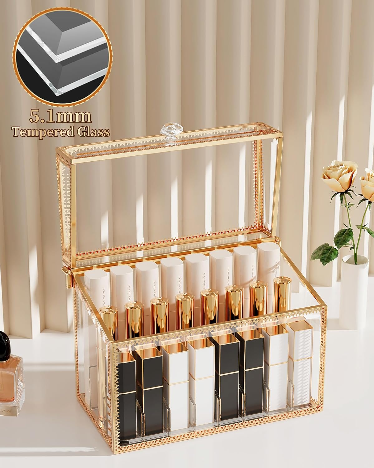 Dluxe Ave. Youdepot Lipstick Organizer Holder - 24 Spaces Tempered Glass Lip Gloss and Perfume OrganizerVanity Lipstick Holder and Organizer.