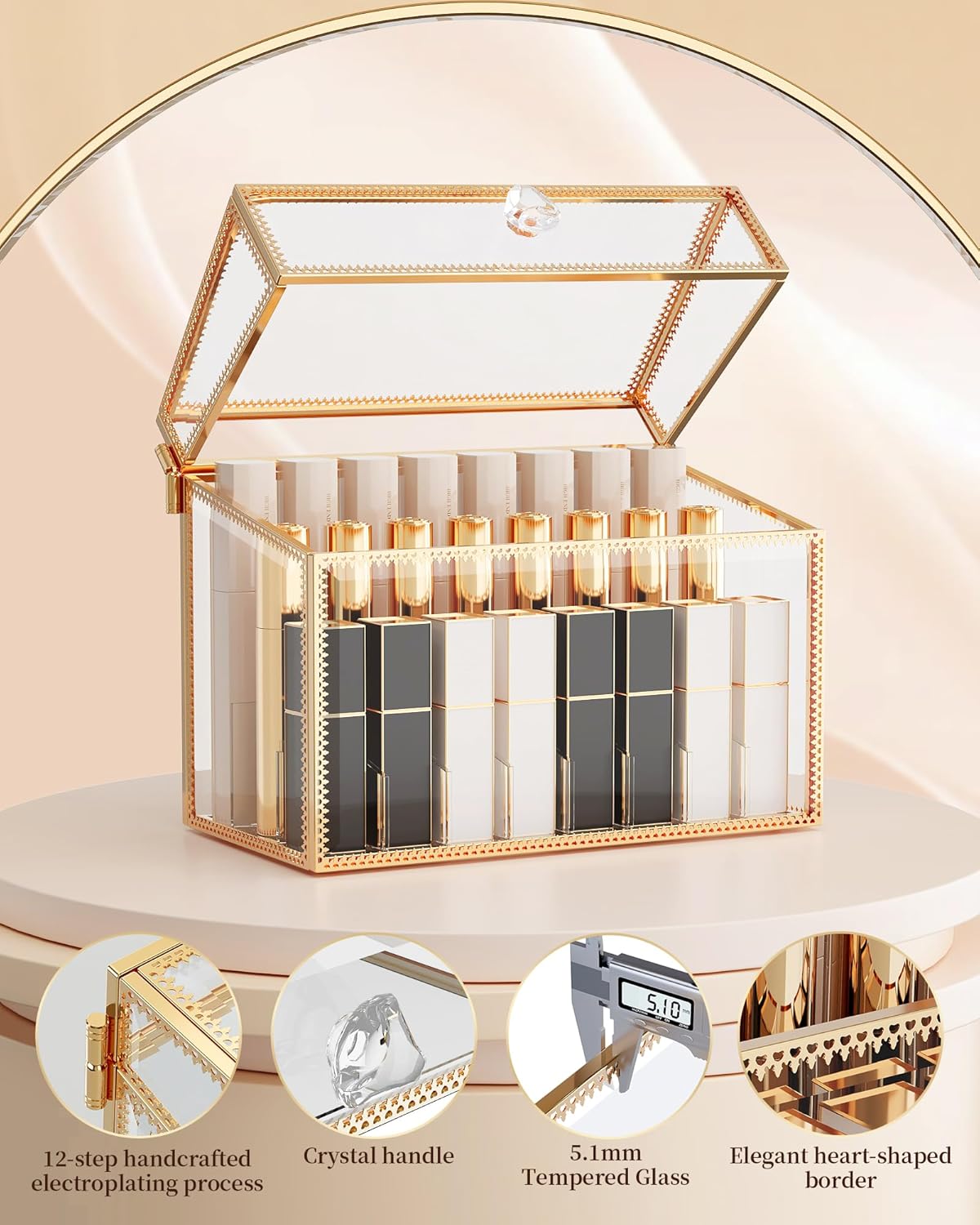 Dluxe Ave. Youdepot Lipstick Organizer Holder - 24 Spaces Tempered Glass Lip Gloss and Perfume OrganizerVanity Lipstick Holder and Organizer.