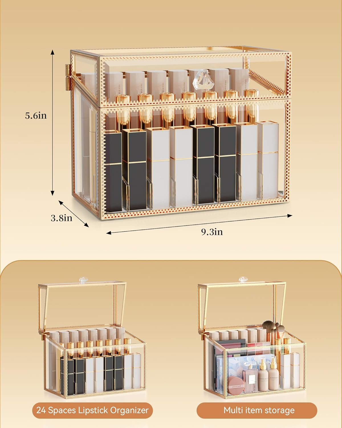 Dluxe Ave. Youdepot Lipstick Organizer Holder - 24 Spaces Tempered Glass Lip Gloss and Perfume OrganizerVanity Lipstick Holder and Organizer.