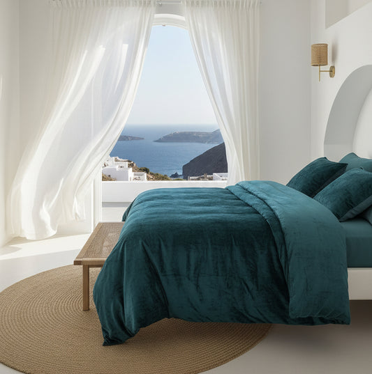 Dluxe Ave. (TWIN) 2 Pcs Ultra Luxury Rayon Velvet Bedding, Boho Solid {Duvet Cover} Teal Blue
