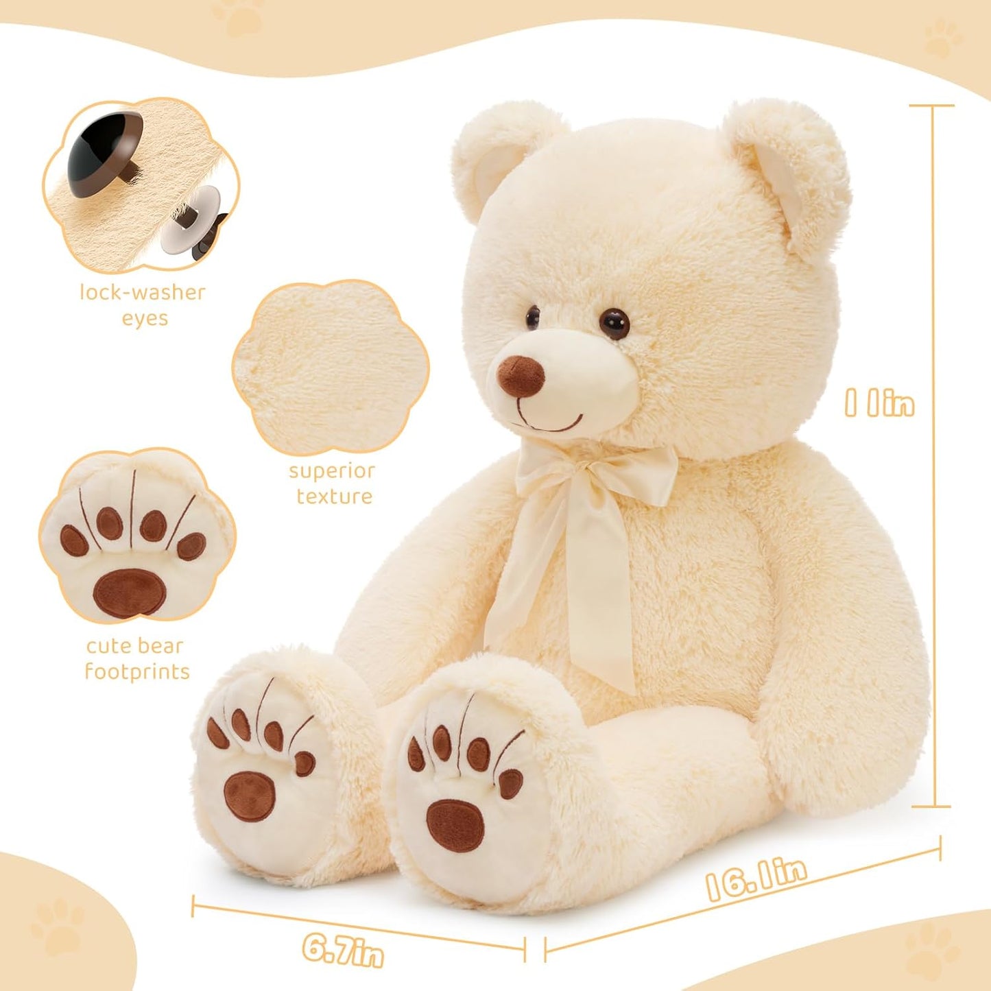 Dluxe Ave. Giant Teddy Bear Stuffed Animal Big Teddy Bear Life Size 36in Large Teddy Bear Cuddly Soft