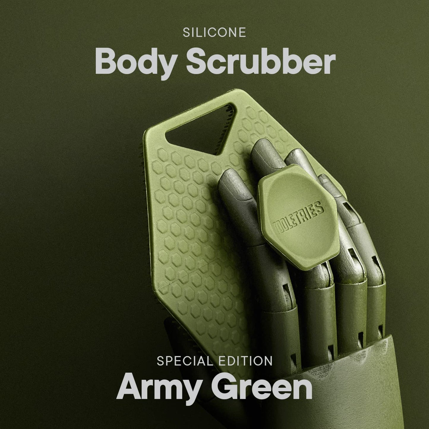Dluxe Ave. Tooletries - Body Scrubber - Silicone Exfoliating Scrubber - Bathroom & Shower Accessories for Men Travel Essentials for Men - Durable & Long Lasting Body Wash Scrubber for Men - Army Green