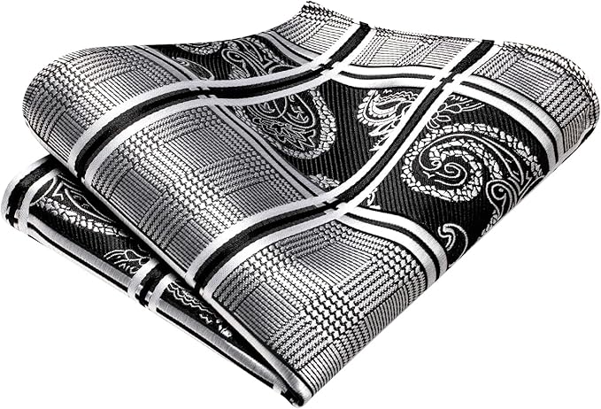 Dluxe Ave. Tie Bow Ties Set for Men Paisley Floral Bowtie and Pocket Square Cufflinks White Black