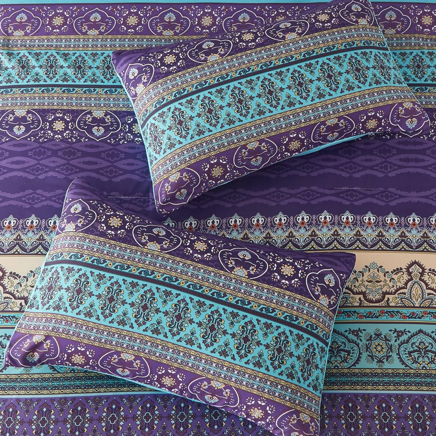 Dluxe Ave. (QUEEN) Comforter Set 3 Pieces Striped Bohemian Printed Set(Purple 90"x90")