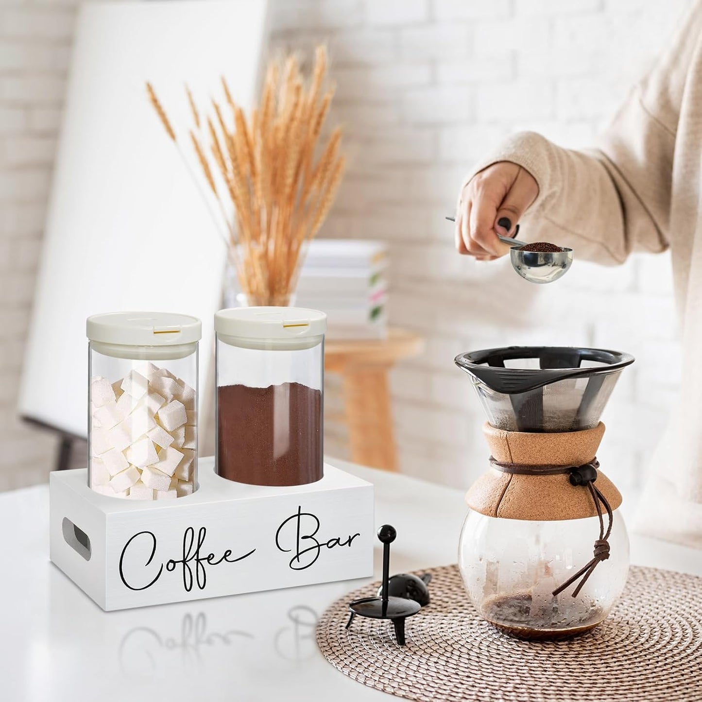 Dluxe Ave. Glass Coffee Containers with Shelf Coffee Station Organizer