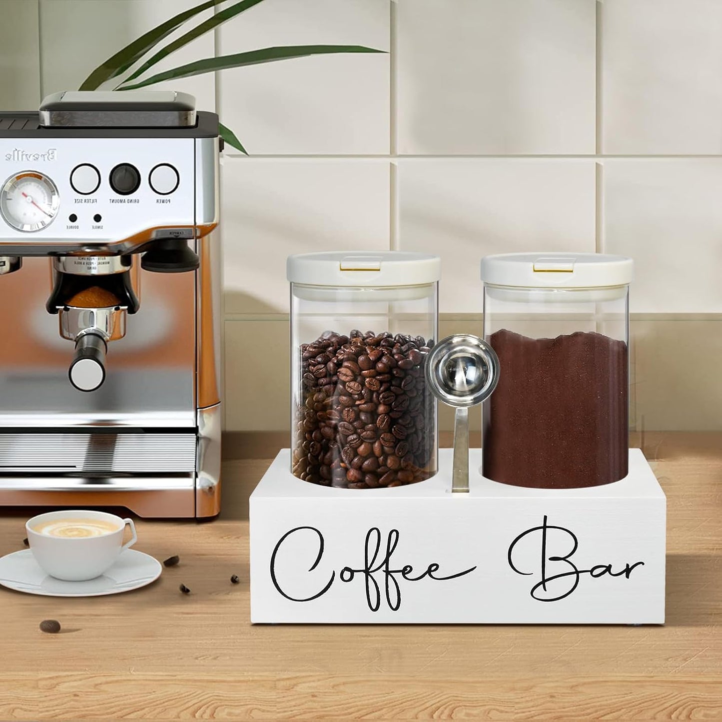 Dluxe Ave. Glass Coffee Containers with Shelf Coffee Station Organizer
