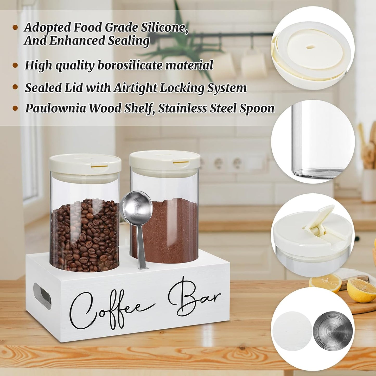 Dluxe Ave. Glass Coffee Containers with Shelf Coffee Station Organizer
