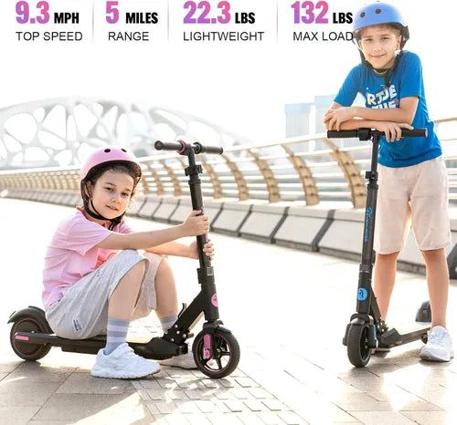 Dluxe Ave. Electric Scooter for Kids Ages 6-12, Up to 9.3 MPH & 5 Miles, Colorful LED Lights Lightweight (Black Pink)